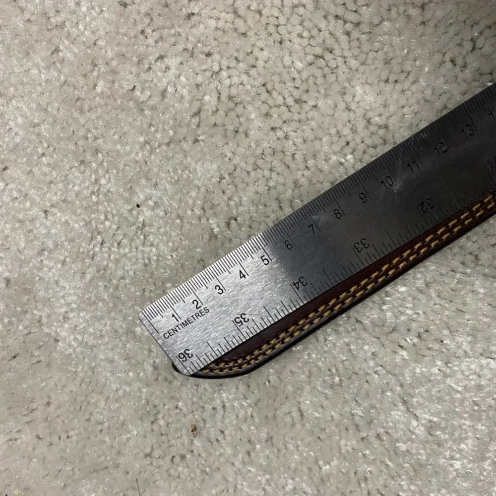 Green Hill Collection Mens Brown Leather Belt Brass Buckle XL Stitched Thick